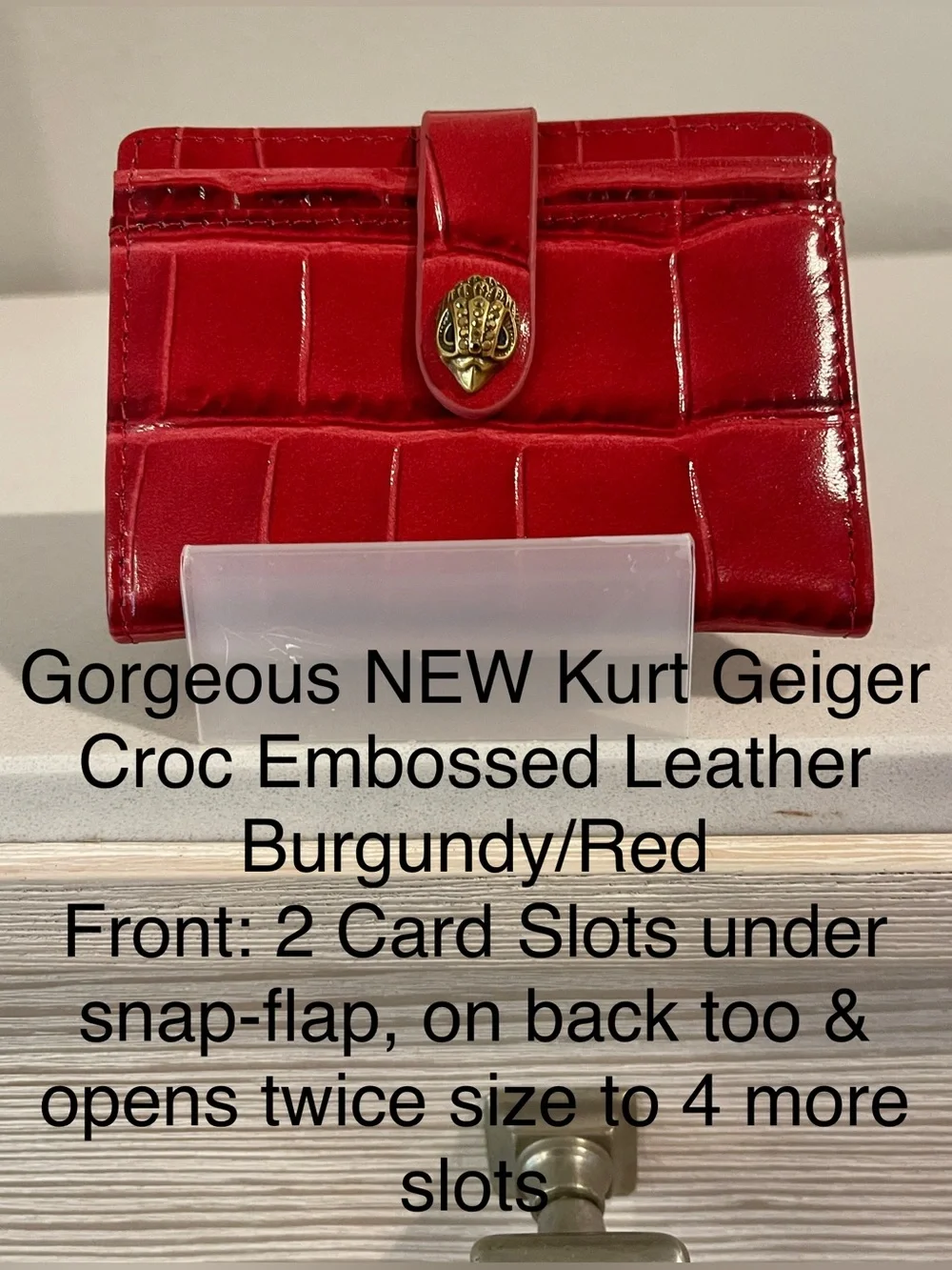 Kurt Geiger New Croc-Embossed Leather CardWallet/SnapClose/SlotsFrontBack&Inside